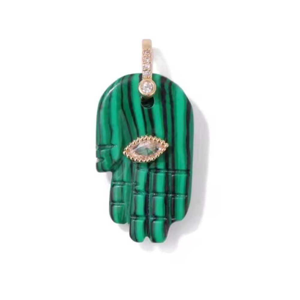 Malachite Hamsa Hand Pendant with Diamond Eye Accent Luxury Jewelry Charm